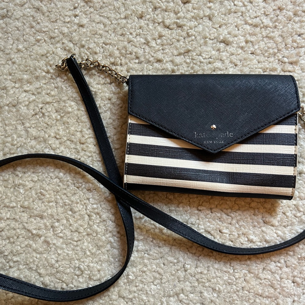 Kate Spade Black and White Striped Crossbody Bag